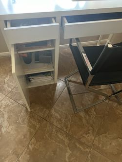 White Desk And Leather Chair