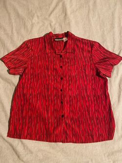 Notations Red Patterned Button-Up Blouse