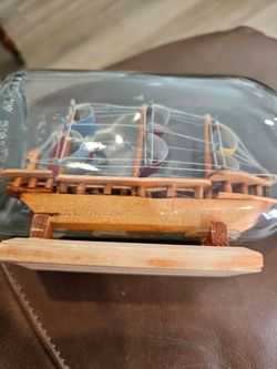 Tanduay Distillers Ship in a Bottle 3 Mast Wooden Sailboat Nautical Decor 8"