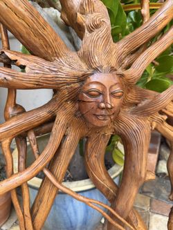 Hand-Carved Teak Root Wall Sculpture – Nature Goddess • Tree Spirit • Sun Goddess