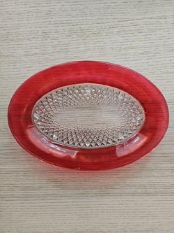 Indiana Glass Ruby rim diamond cut oval plate