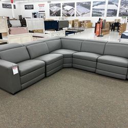 Genuine Leather Power Reclining Sectional In Stock For Immediate Delivery 