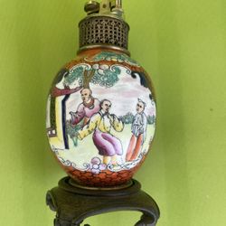 Porcelain antique table lighter made in Japan wooden stand
