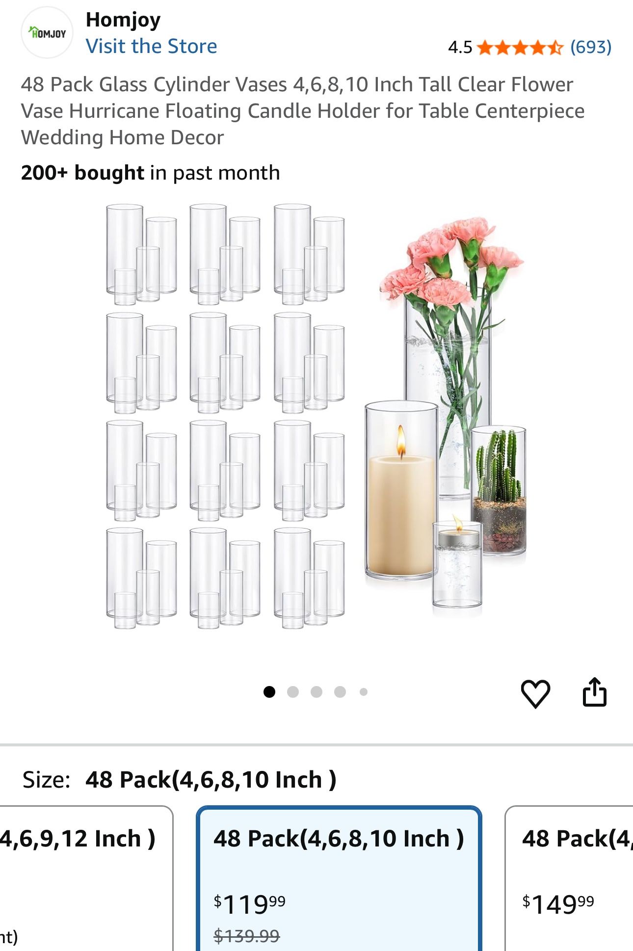 48 Pack Glass Cylinder Vases 4,6,8,10 Inch Tall Clear Flower Vase Hurricane Floating Candle Holder for Table Centerpiece Wedding Home Decor