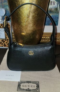 NWT Authentic Gucci Aphrodite Black Leather Mini Shoulder Bag Gold GG Hardware