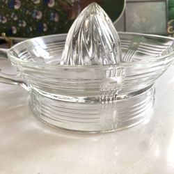 Vintage 1940s Hazel Atlas Large Clear Glass Citrus Juicer Ribbed Criss Cross Depression Glass  The juicer measures approximately 6.25 inches in diamet