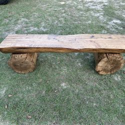 Solid Oak Log Bench