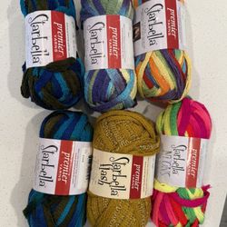 NEW 6 Skeins (5 Different Colors) Of Premier Yarns Starbella Yarn 3.5 Oz Each