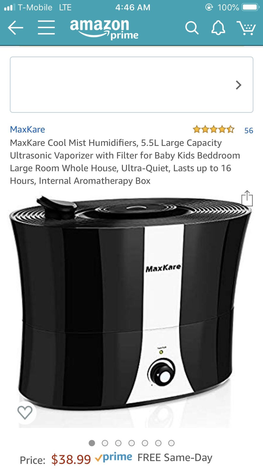 Cool Mist Humidifiers, 5.5L Large Capacity Ultrasonic Vaporizer w/Filter for Baby/Kids/Large Room/Whole House/Quiet/16 Hrs./Internal Aromatherapy Box