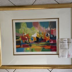 Marcel Mouly Signed Lithograph Port Norvegien 2000 Limited Ed 49/300 Framed COA