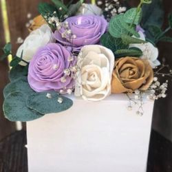 Soft wood flower centerpieces
