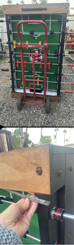 foosball table has somewhere in tear would be good for a backyard