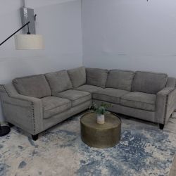 Gray 2-Piece Sectional Couch with Nailhead Trim