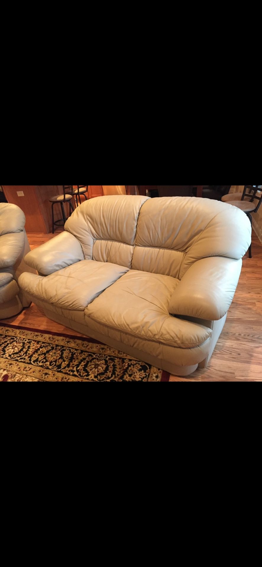 Three Piece Beige Leather Sofa $400