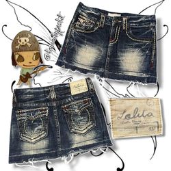 Vintage Y2K Lolita Jeans Low Rise Denim Mini Skirt From Japan