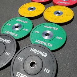 Hammer Strength Bumper Plates Rubber Olympic Weights Gym Urethane Weight Set