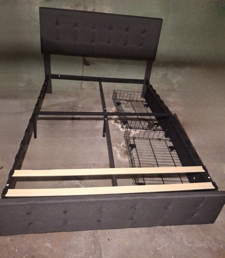 Queen bed for sale, includes base and mattress, good price