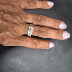 Engagement & Wedding Ring Set, Silver, Genuine Diamonds, Size 9, Beautiful!