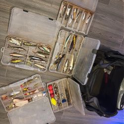 Fishing Tackle Bag With Lures, Hooks, Bobbers And More