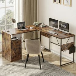 Bestier L Shaped Desk 95" Computer Corner Desk Long Table with Storage for Home Office, Rustic