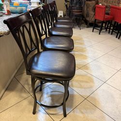 set of 5 barley used leather dark brown counter height bar stool 