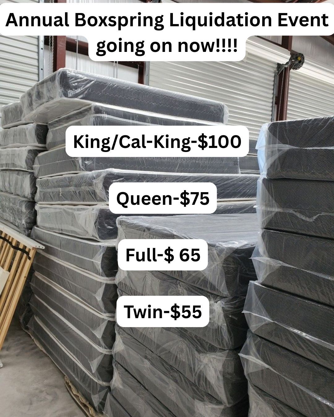 Boxspring Liquidation- All sizes available