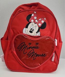 Red Minnie Mouse Heart Print 15 in Backpack
