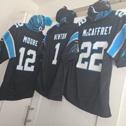 Carolina Panthers Merch Jerseys Size S, Snapback Cap, Beanie, Scarf Fleece, Blanket Cam Newton McCaffrey Moore 