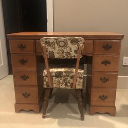 Sewing Cabinet Desk With Chair & Necchi