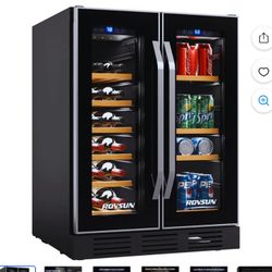 34 Bottles Dual Zone Wine Cooler, Beverage Cooler Refrigerator, 24'' Wine Chiller with Glass Door & Digital Temperature Control, Freestanding or Built