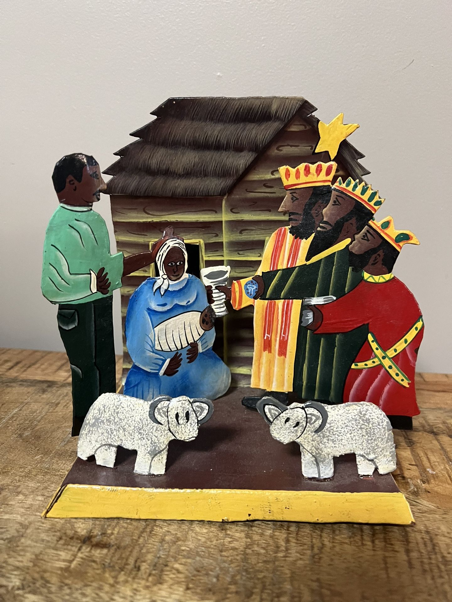 Metal Tin Vibrant African/Black Nativity Scene Mary, Joseph, 3 kings