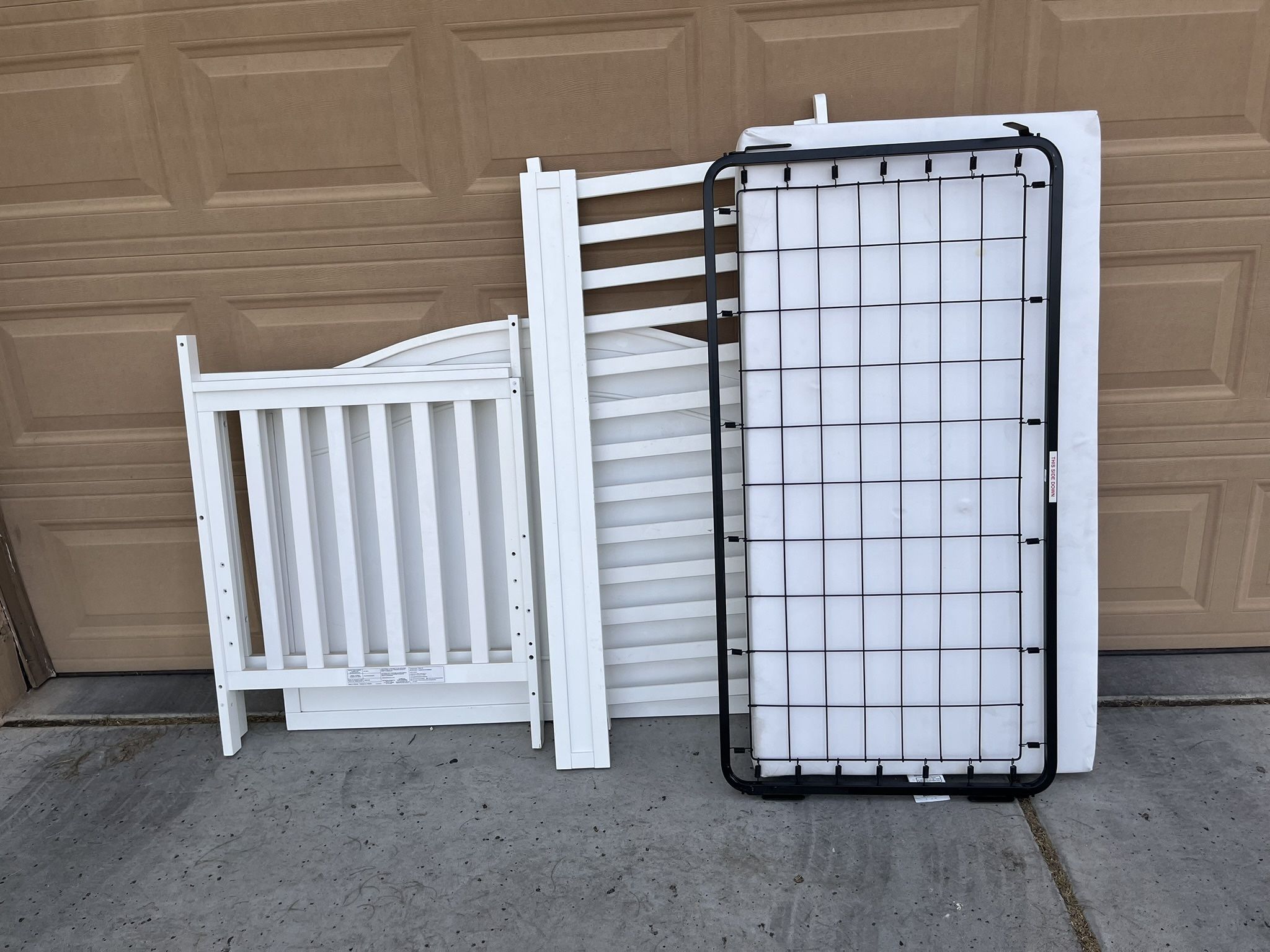 White Baby Crib with Mattress – Convertible Toddler Bed Style