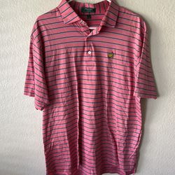 Masters Designed by Peter Millar Polo Shirt Mens Large Pink Striped Golf