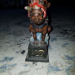 Old Puffer Cast Iron Moving Bulldog Piggy Bank