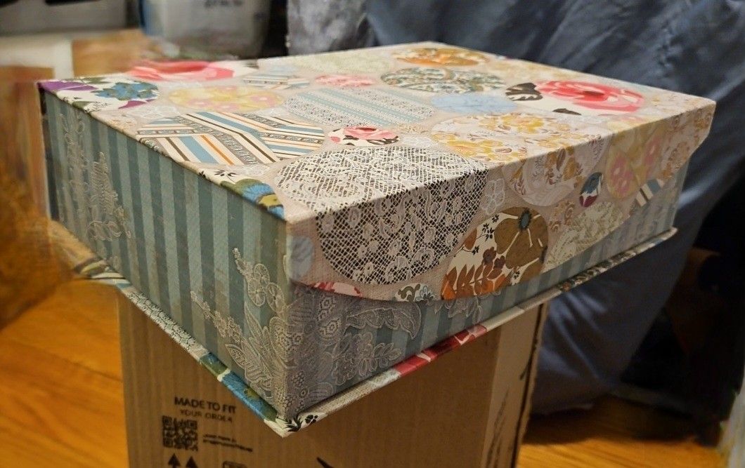 Elegant Storage Box Victorian Lace Fabric Scrapbook Theme 12.5 X 9 X 3.5”