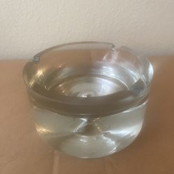 Vintage MCM Clear Glass Ashtray Heavy Round Retro Clear Thick glass Cigars