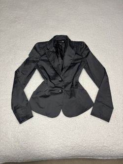 Forever 21 Women Gray Satin Double Breasted Fitted Blazer 