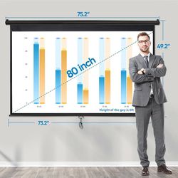 ZENY 80 Inch 16:9 HD Roll-up Outdoor Projector Screen, Ceiling Roll-up Projection Screen, Indoor and Outdoor Portable Film Screen