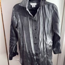 Vintage Satin Button-Up Shirt – Size S