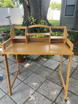Bamboo desk with built in shelves