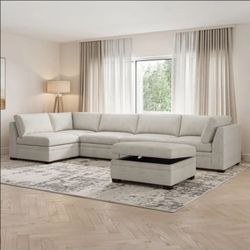 Thomasville Tisdale Modular Sectional 6-piece Taupe with Storage Ottoman