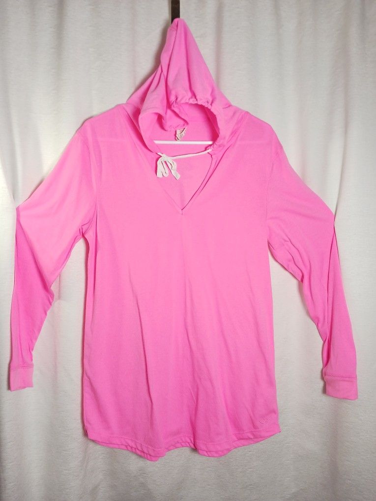 Lg 11/13 Hot Pink Women's Ocean Pacific Op Pullover Lightweight T-shirt Hoodie