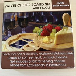 New In Box Swivel Cheese Board Set 