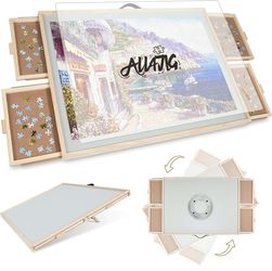 ALL4JIG 1500 Piece Wooden Puzzle Board Tilting Rotating 4 Drawers w/Cover