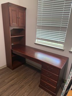 Cherry Wood Desk with Hutch and Drawers
