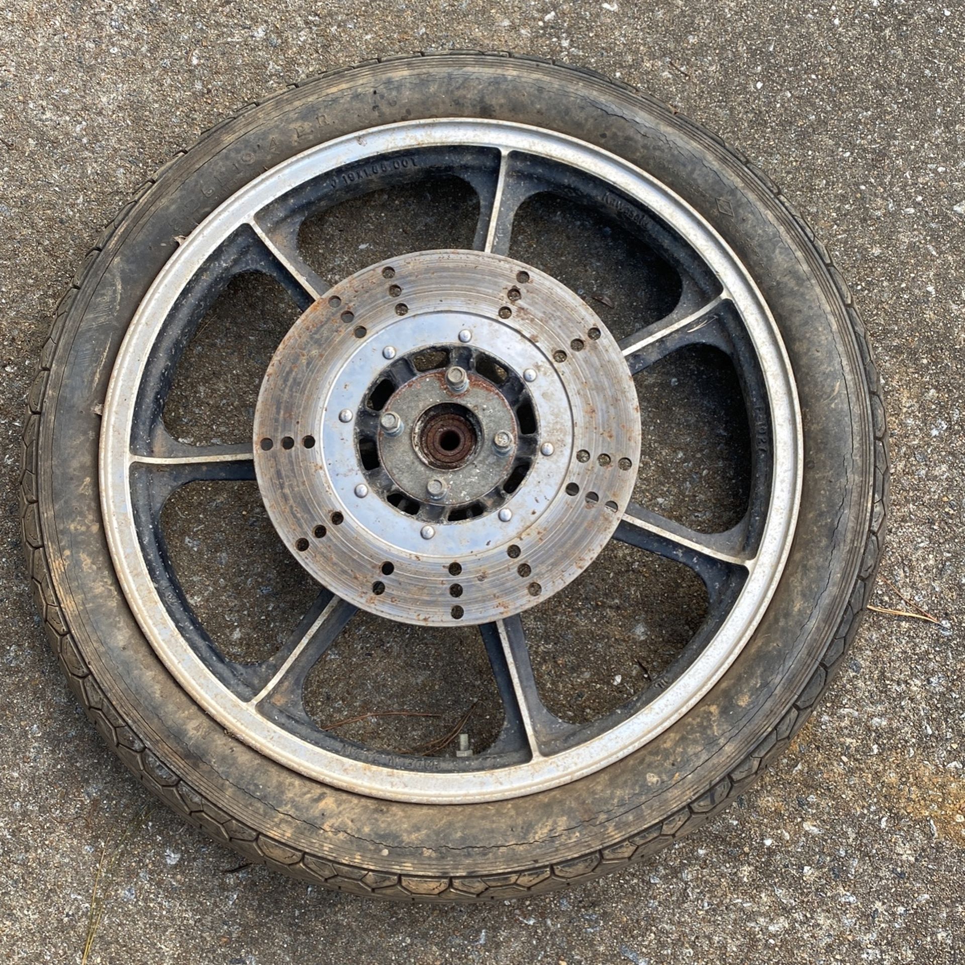 Vintage aluminum Kawasaki, rim, and brake rotor S – 1027 made in Japan 19 x 1.85.