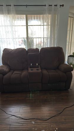 Brown Reclining Loveseat with Center Console