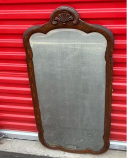 Antique Wood Framed Wall Mirror with Shell Carving