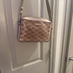 Michael Kors Crossbody Bag Beige Brown Logo Zip Designer Shoulder Strap