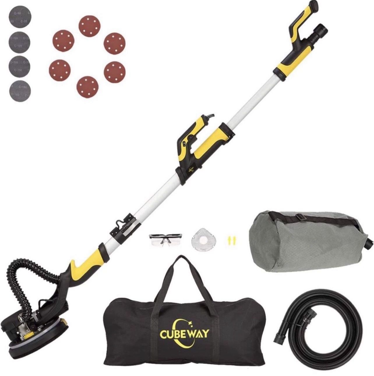 CUBEWAY Drywall Sander with Vacuum Attachment, Innovative Fixture for Ceiling Sander, Electric Drywall Sander with LED Light, Variable Speed and ETL L